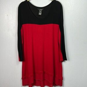 Ali Miles Red & Black Colorblock Long Sleeve Tunic Top Large